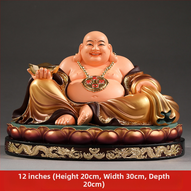 Socha Maitreya Budhu, červené oblečenie, veľké brucho, usmievavý Buddha pre domáce dekorácie, balená v drevenej krabičke