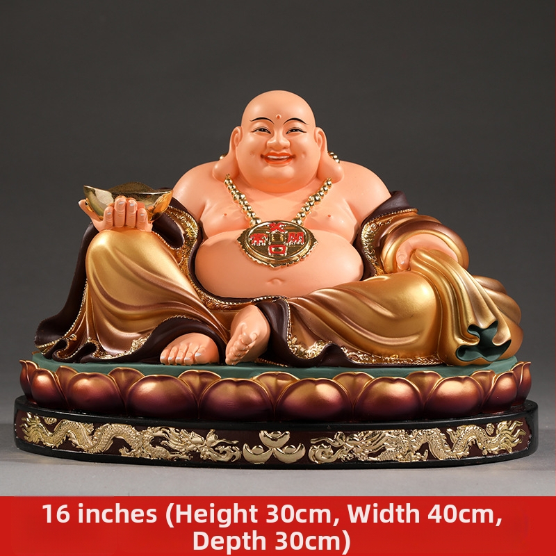 Socha Maitreya Budhu, červené oblečenie, veľké brucho, usmievavý Buddha pre domáce dekorácie, balená v drevenej krabičke