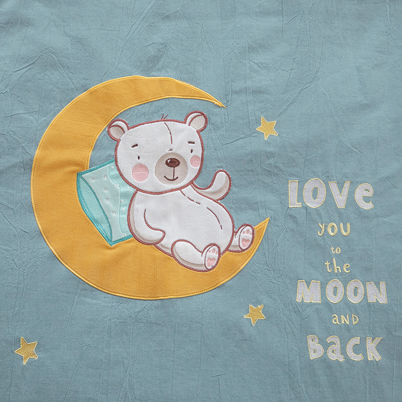 Set de lenjerie pentru copii din bumbac 100%, bumbac spălat, broderie prin appliqué, pentru grădiniță, temă desen animat