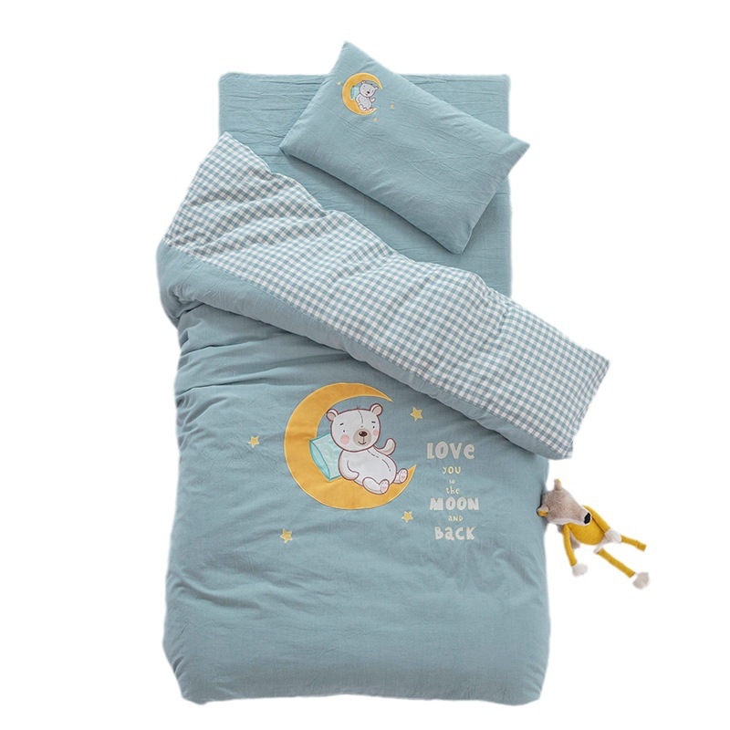 Set de lenjerie pentru copii din bumbac 100%, bumbac spălat, broderie prin appliqué, pentru grădiniță, temă desen animat