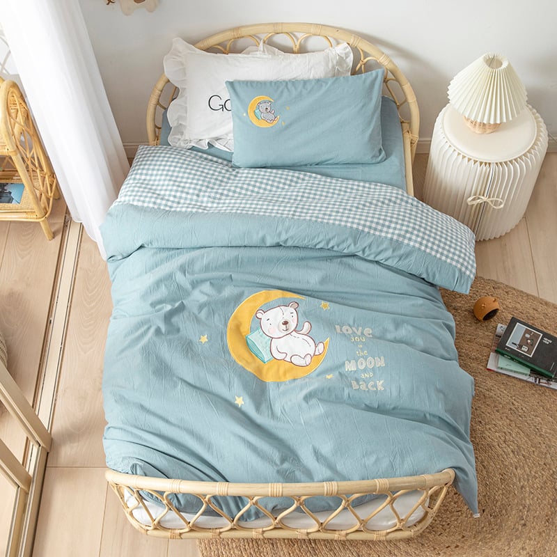 Set de lenjerie pentru copii din bumbac 100%, bumbac spălat, broderie prin appliqué, pentru grădiniță, temă desen animat
