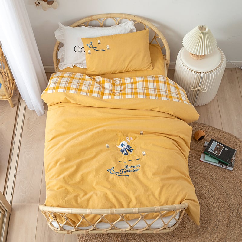 Set de lenjerie pentru copii din bumbac 100%, bumbac spălat, broderie prin appliqué, pentru grădiniță, temă desen animat