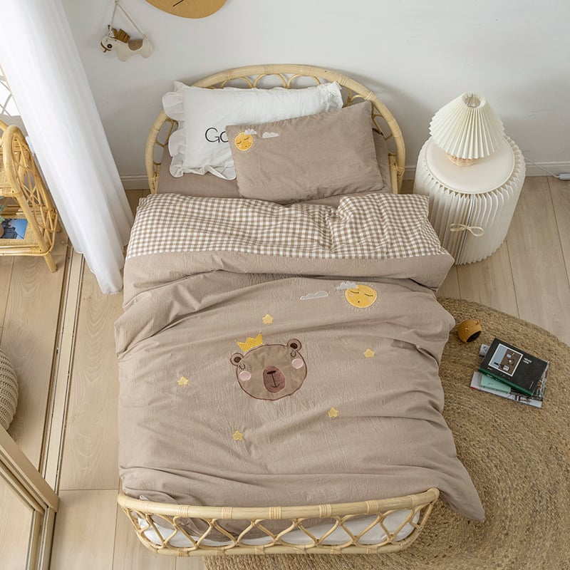 Set de lenjerie pentru copii din bumbac 100%, bumbac spălat, broderie prin appliqué, pentru grădiniță, temă desen animat