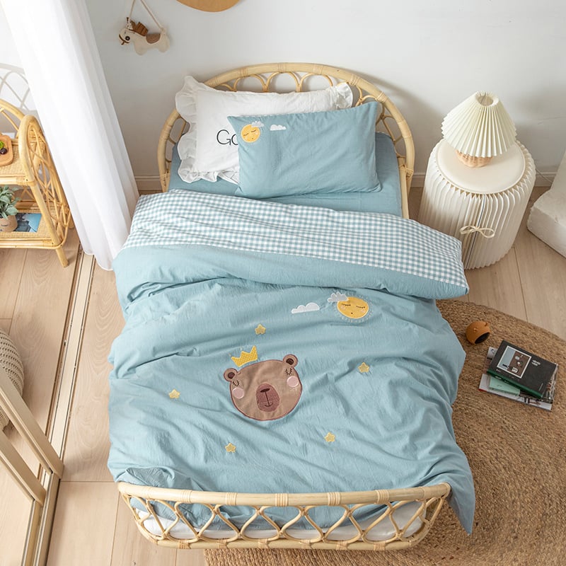 Set de lenjerie pentru copii din bumbac 100%, bumbac spălat, broderie prin appliqué, pentru grădiniță, temă desen animat
