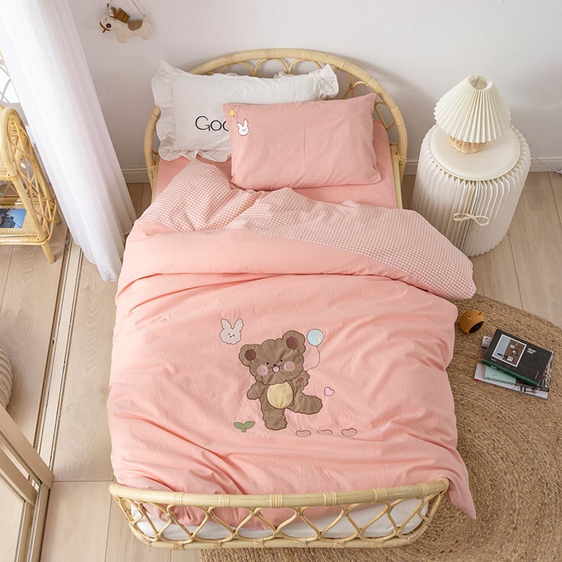 Set de lenjerie pentru copii din bumbac 100%, bumbac spălat, broderie prin appliqué, pentru grădiniță, temă desen animat