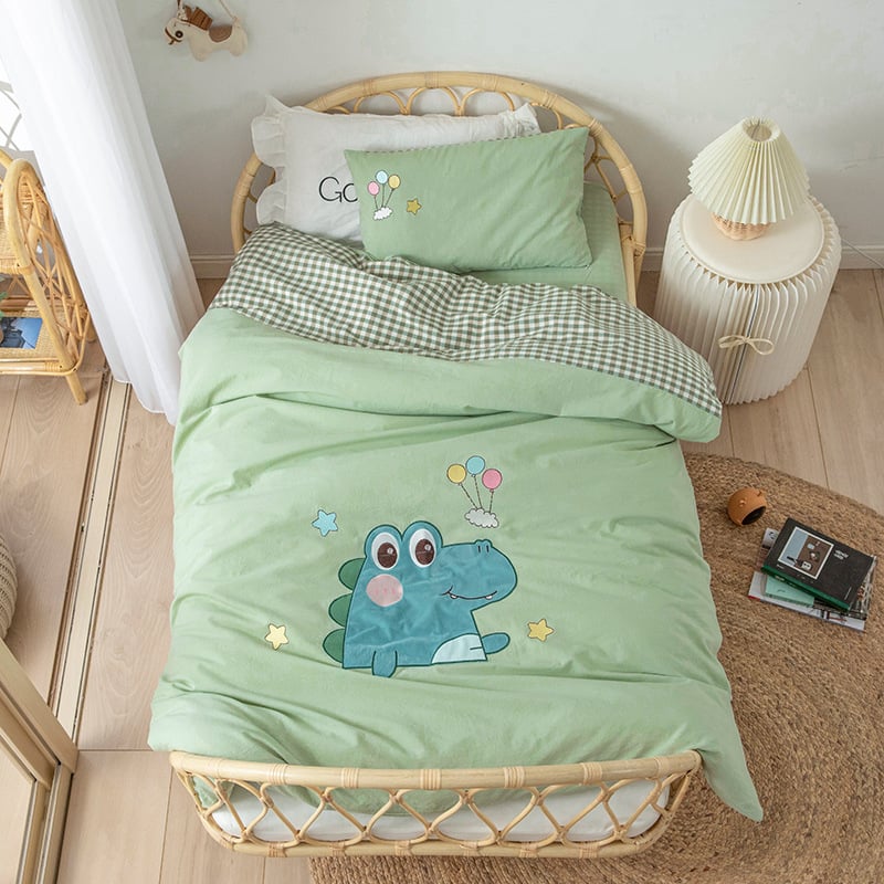 Set de lenjerie pentru copii din bumbac 100%, bumbac spălat, broderie prin appliqué, pentru grădiniță, temă desen animat