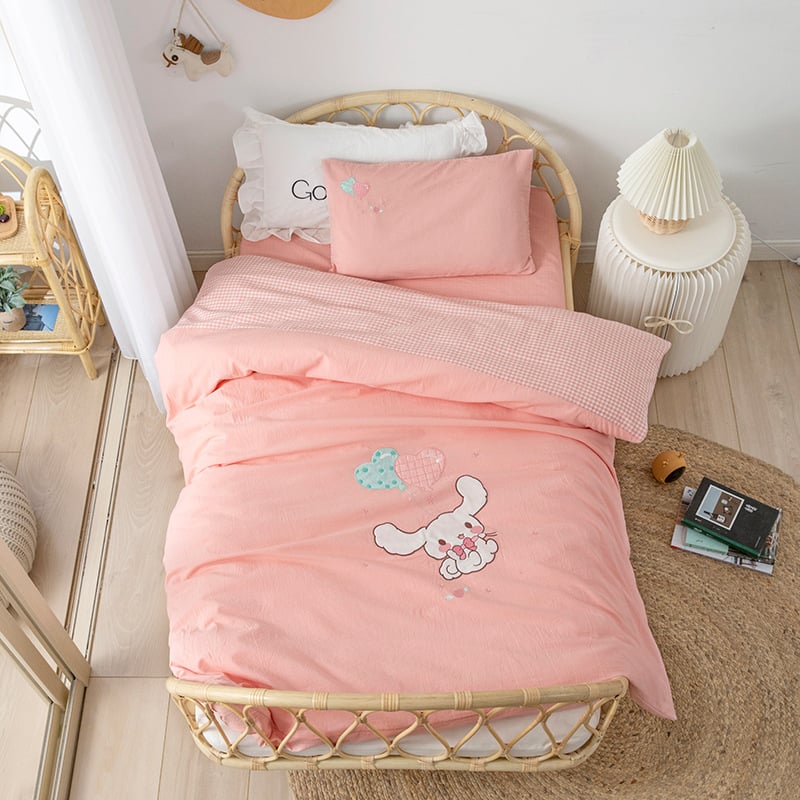 Set de lenjerie pentru copii din bumbac 100%, bumbac spălat, broderie prin appliqué, pentru grădiniță, temă desen animat