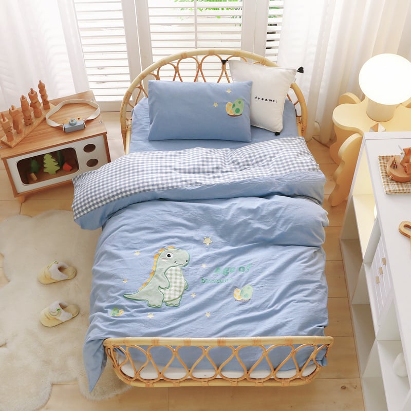 Set de lenjerie pentru copii din bumbac 100%, bumbac spălat, broderie prin appliqué, pentru grădiniță, temă desen animat