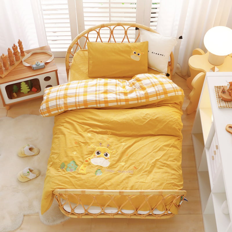 Set de lenjerie pentru copii din bumbac 100%, bumbac spălat, broderie prin appliqué, pentru grădiniță, temă desen animat