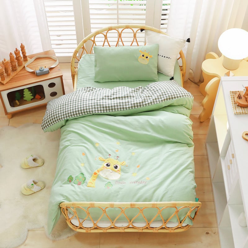 Set de lenjerie pentru copii din bumbac 100%, bumbac spălat, broderie prin appliqué, pentru grădiniță, temă desen animat