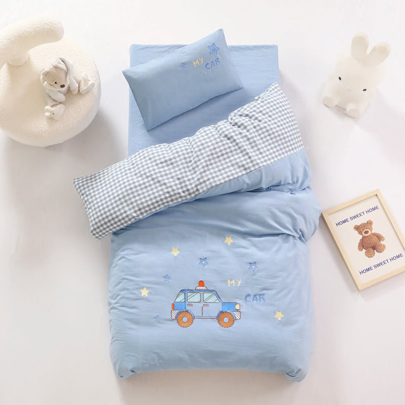 Set de lenjerie pentru copii din bumbac 100%, bumbac spălat, broderie prin appliqué, pentru grădiniță, temă desen animat