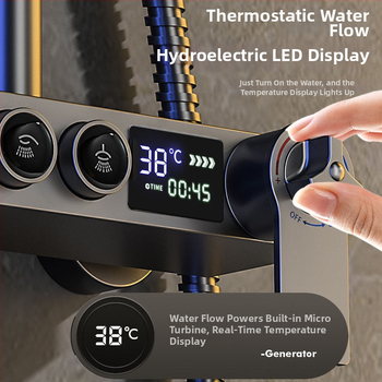 Sada sprchového setu s meďovým miešacím ventilom, inteligentnou teplotou, digitálnym displejom a tlačidlami ovládania