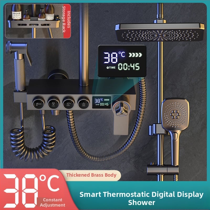 Sada sprchového setu s meďovým miešacím ventilom, inteligentnou teplotou, digitálnym displejom a tlačidlami ovládania