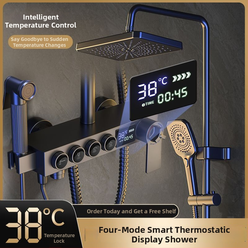 Sada sprchového setu s meďovým miešacím ventilom, inteligentnou teplotou, digitálnym displejom a tlačidlami ovládania