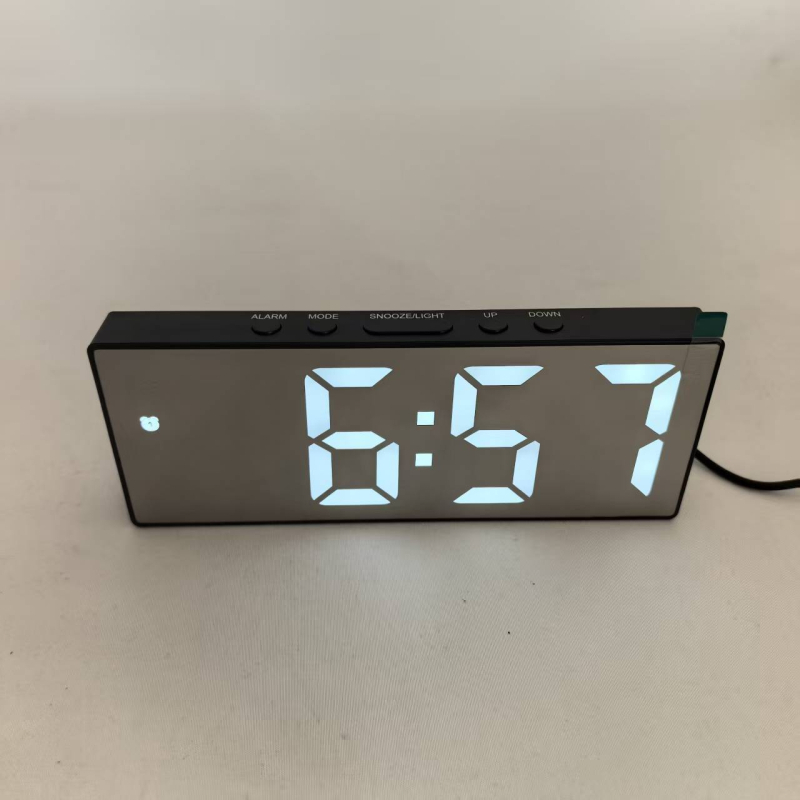 Hlasovo ovlávaný LED zrkadlový budík, moderný minimalistický stolný elektronický budík s veľkou obrazovkou