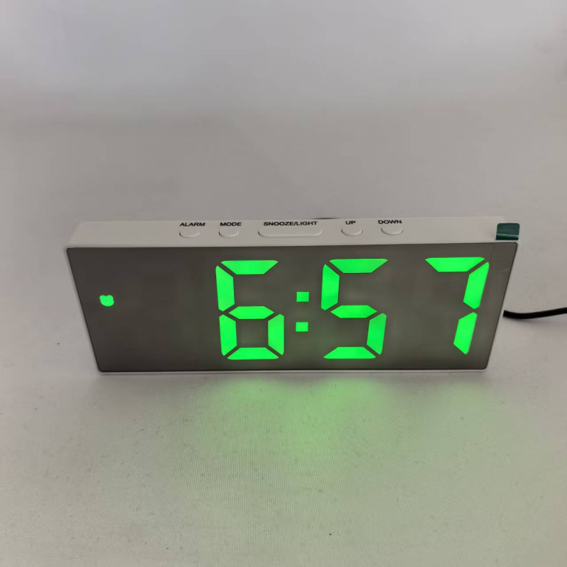 Hlasovo ovlávaný LED zrkadlový budík, moderný minimalistický stolný elektronický budík s veľkou obrazovkou