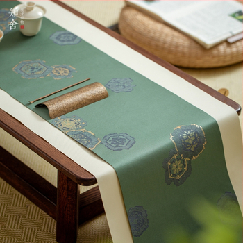 Zhishe brokátový čajový set s motívom Chang’an chrysanthemum, jacquard s zlatými vláknami, čínske retro látky, bežec na čajový stolík a čajová podložka