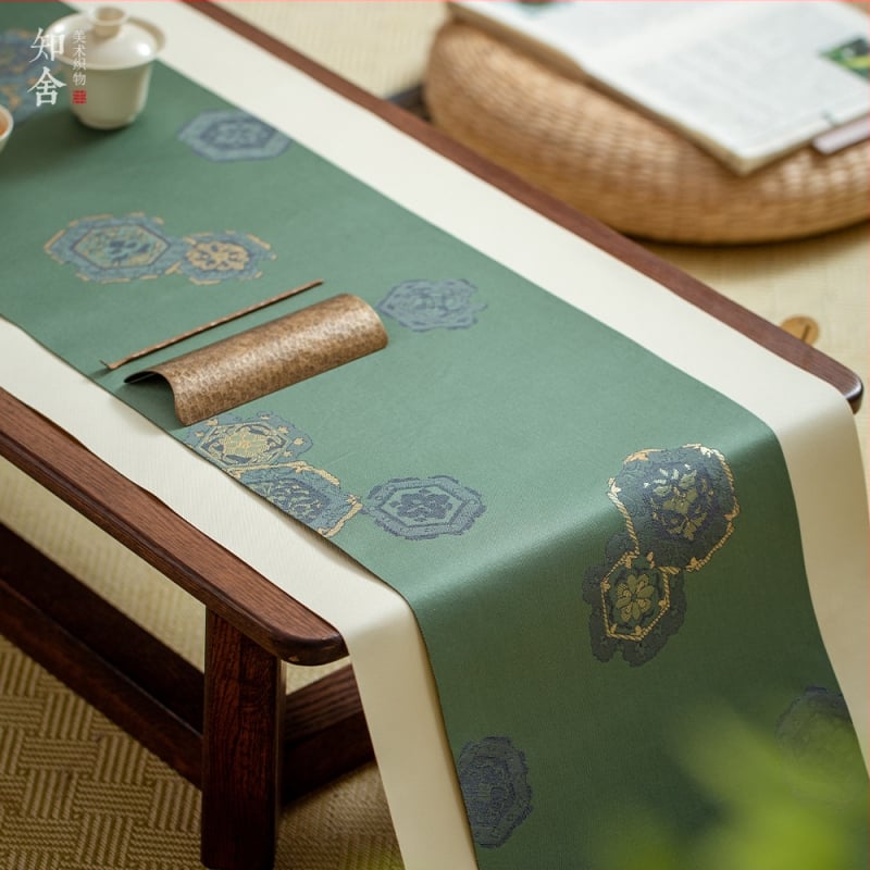 Zhishe brokátový čajový set s motívom Chang’an chrysanthemum, jacquard s zlatými vláknami, čínske retro látky, bežec na čajový stolík a čajová podložka