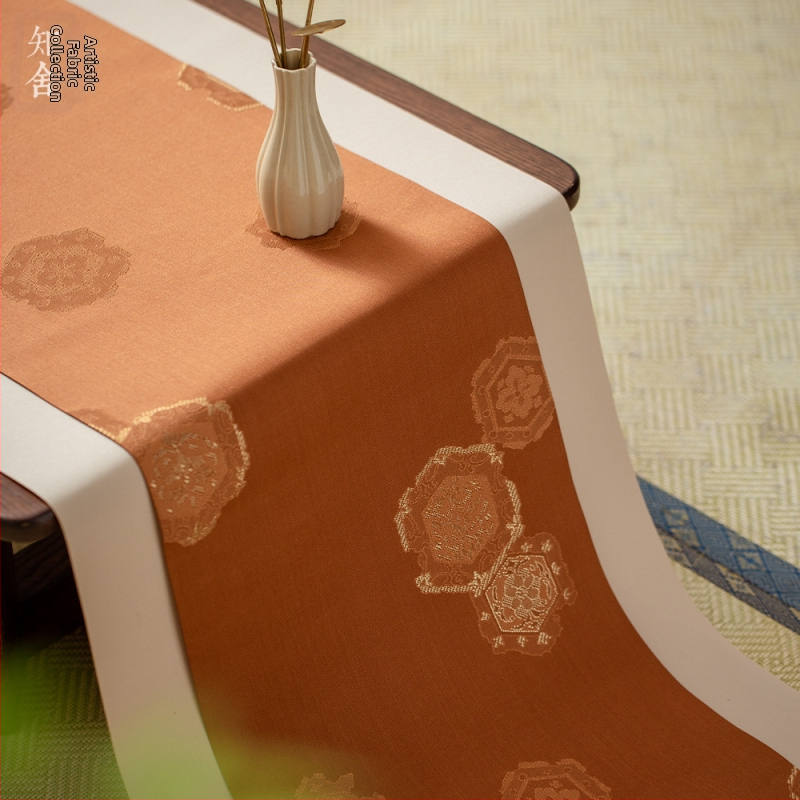 Zhishe brokátový čajový set s motívom Chang’an chrysanthemum, jacquard s zlatými vláknami, čínske retro látky, bežec na čajový stolík a čajová podložka
