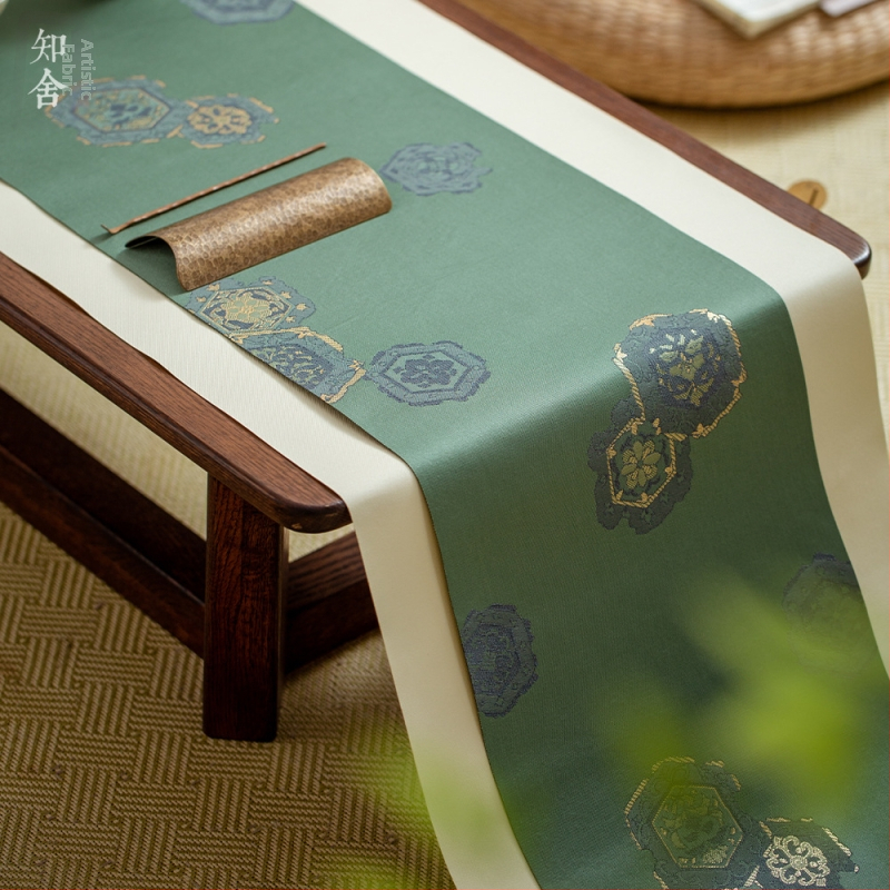Zhishe brokátový čajový set s motívom Chang’an chrysanthemum, jacquard s zlatými vláknami, čínske retro látky, bežec na čajový stolík a čajová podložka