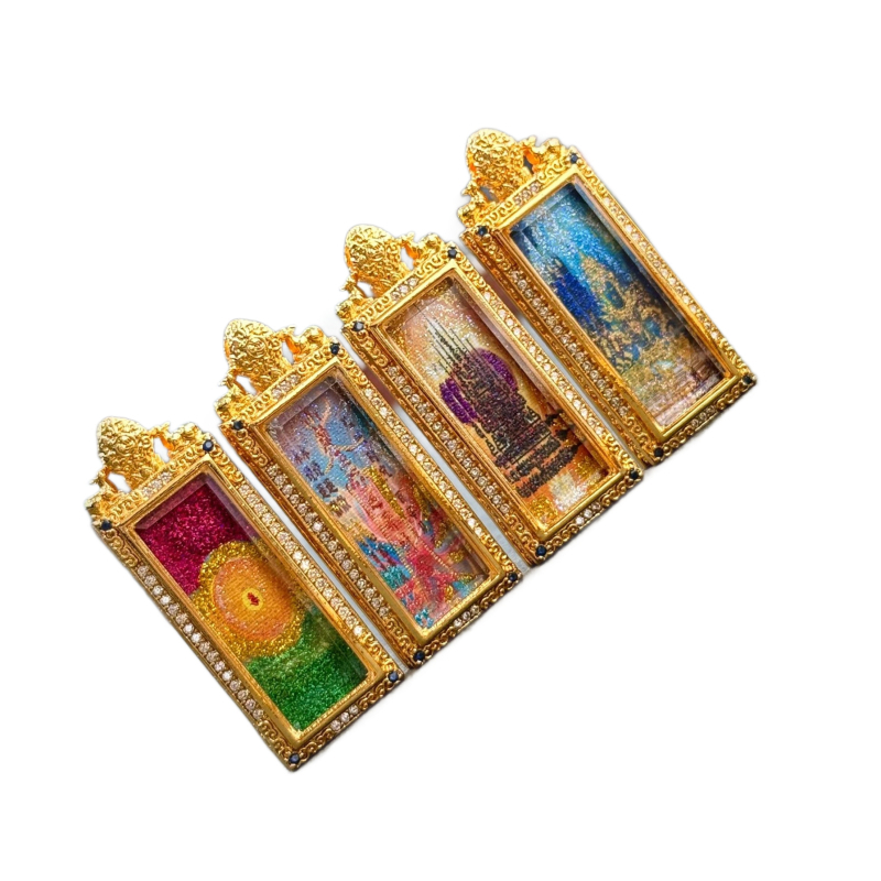 Tibetanskog stila mali Thangka privjesak Zelena Tara, polu ručno oslikana mesingana kutija Gawu