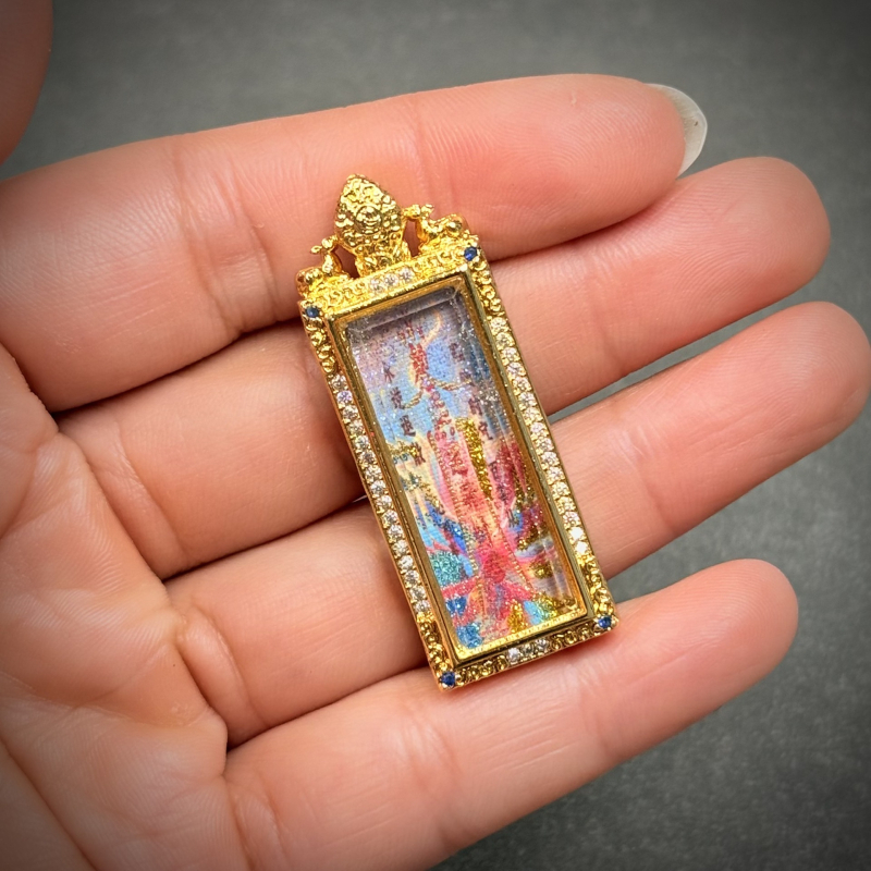 Tibetanskog stila mali Thangka privjesak Zelena Tara, polu ručno oslikana mesingana kutija Gawu
