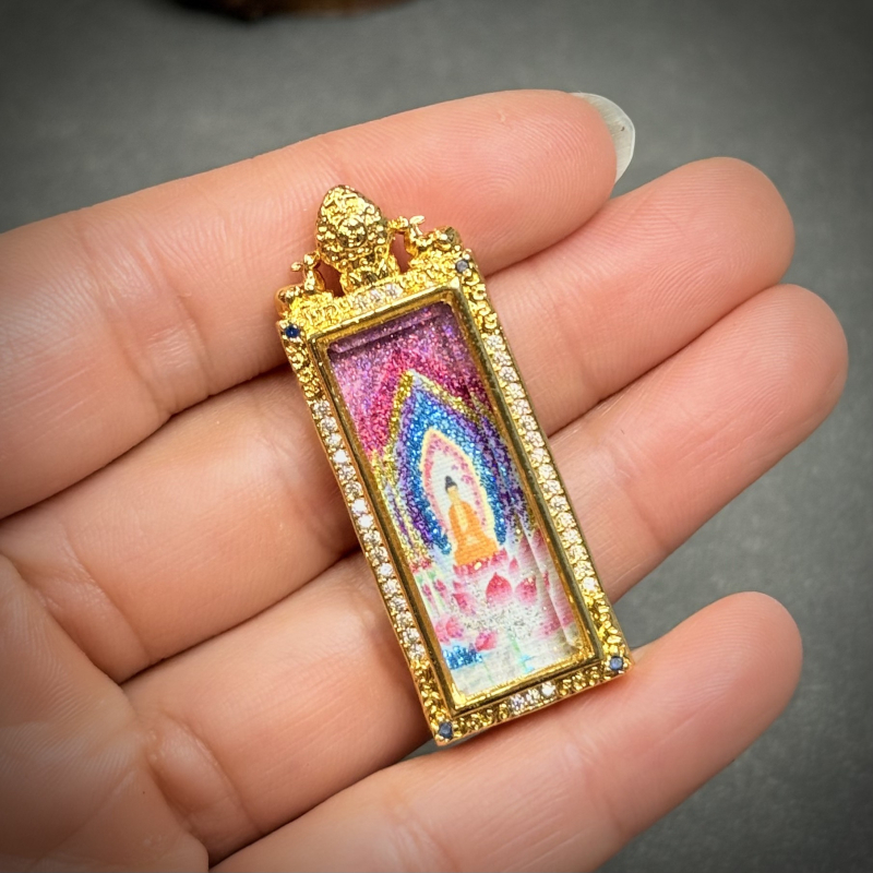 Tibetanskog stila mali Thangka privjesak Zelena Tara, polu ručno oslikana mesingana kutija Gawu