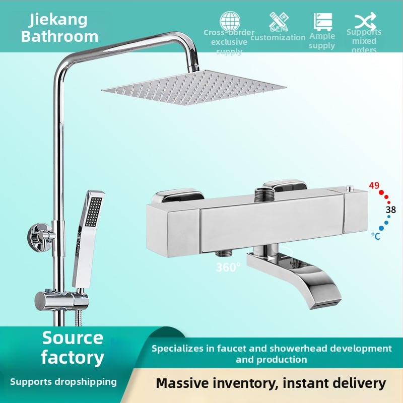 Chromovaný set sprchy z nehrdzavejúcej ocele s uzamknutím teploty jedným stlačením, vstavaný do steny, dažďová hlavica