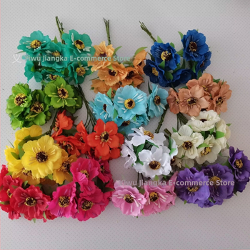 Sada umelej svadobnej kvetiny Daisy, Gerbera a Slnečnica — hodvábne kvety v kytici, čelenka na hlavu, rattanová girlanda a ozdoby pre cukrovinky (72 kvetov v balení)