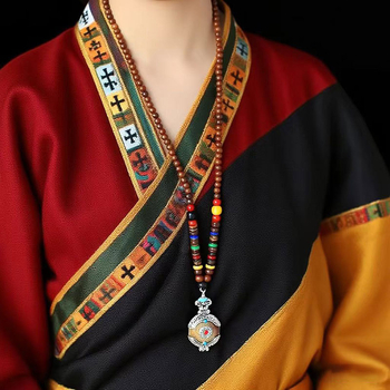 Etnički stil retro dugačka drvena ogrlica s Buddha privjeskom i Rudraksha perlama