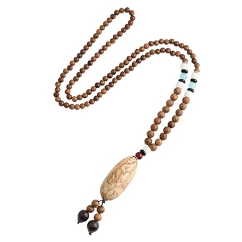 Etnički stil retro dugačka drvena ogrlica s Buddha privjeskom i Rudraksha perlama