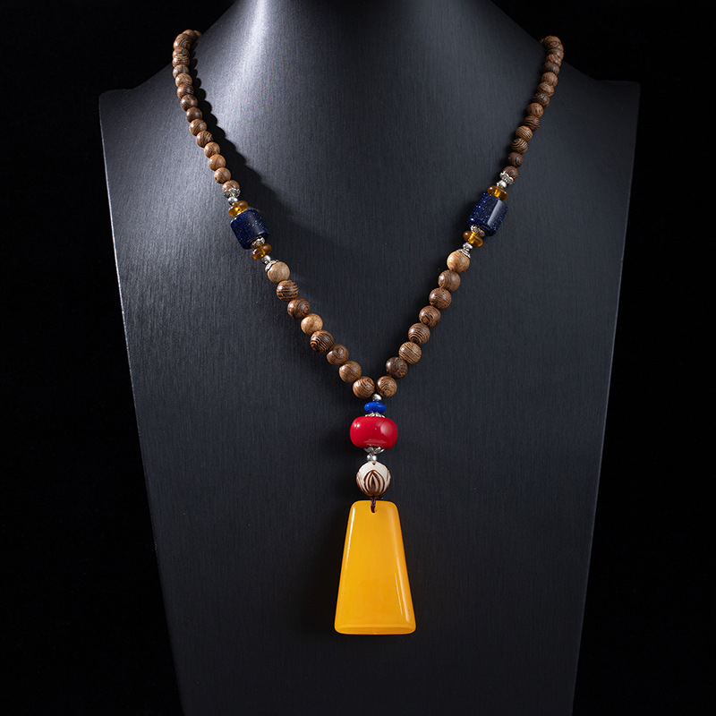Etnički stil retro dugačka drvena ogrlica s Buddha privjeskom i Rudraksha perlama