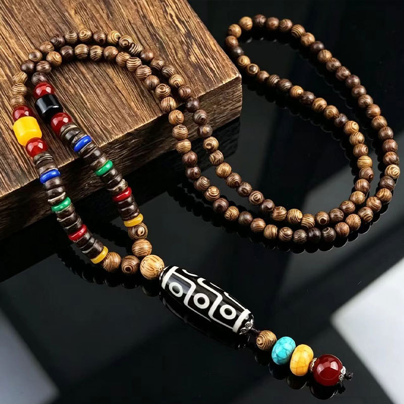 Etnički stil retro dugačka drvena ogrlica s Buddha privjeskom i Rudraksha perlama