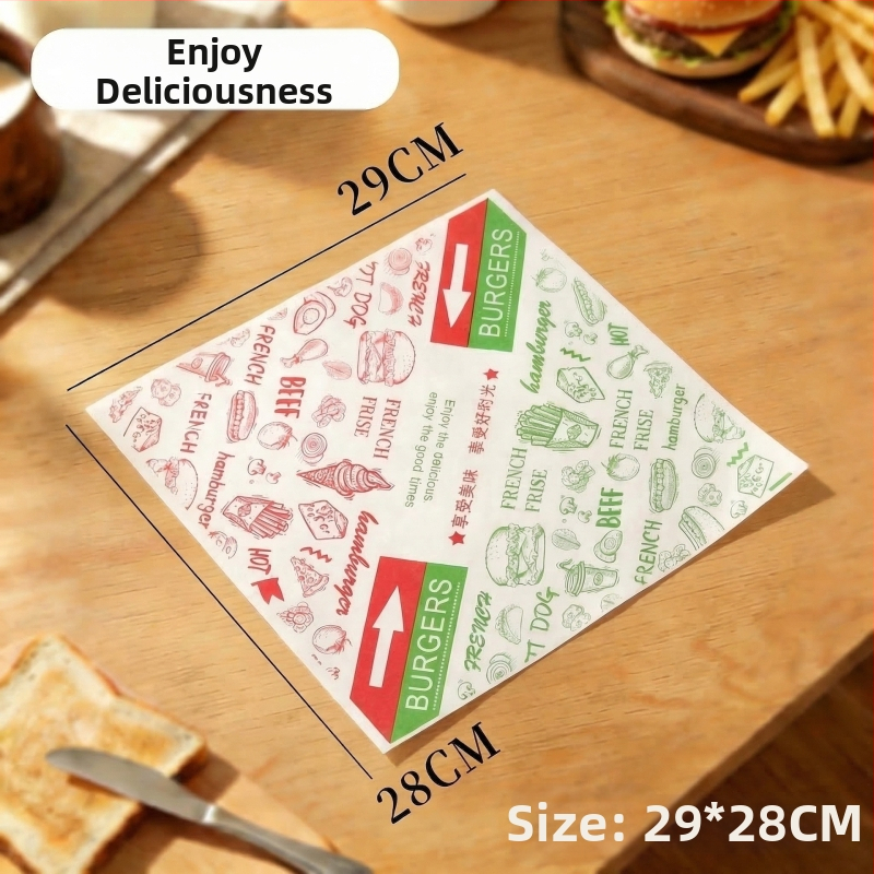 Papier na hamburgery, jednorazový obalovací papier, proti tukom, s PE povrchom, vhodný pre hamburgery, vyprážané kurča, kuracie rolky a ryžové guličky