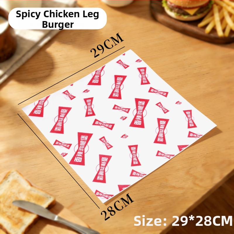 Papier na hamburgery, jednorazový obalovací papier, proti tukom, s PE povrchom, vhodný pre hamburgery, vyprážané kurča, kuracie rolky a ryžové guličky