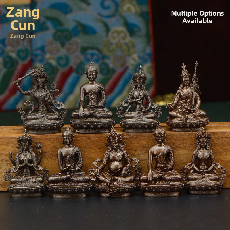 Úplne pozlátené meďové figúrky Padmasambhavu, Bhaisajyaguru, Zelená Tara, Manjushri, Shakyamuni Buddha, Amitábha a Žltý Džambhala na osobné použitie