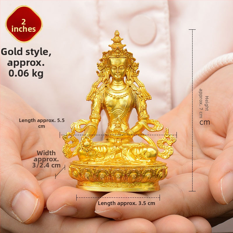 Úplne pozlátené meďové figúrky Padmasambhavu, Bhaisajyaguru, Zelená Tara, Manjushri, Shakyamuni Buddha, Amitábha a Žltý Džambhala na osobné použitie
