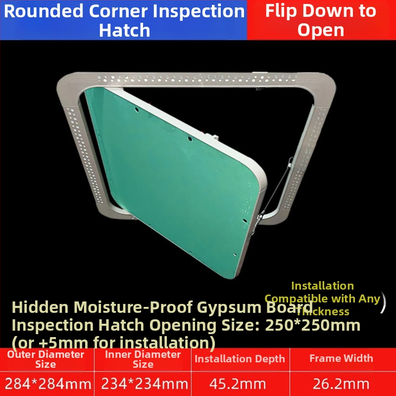 Skrytý servisný otvor do sadrokartónového stropu so zaobleným rohom a zapusteným krytom pre rozvody centrálneho klimatizácie
