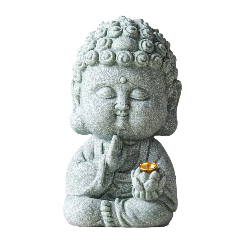 Zen držiak na kadidlo zo zeleného pieskovca so sediacim Budom, stolová dekorácia pre čajovú izbu alebo obývaciu izbu, prémiový kadidlový horák