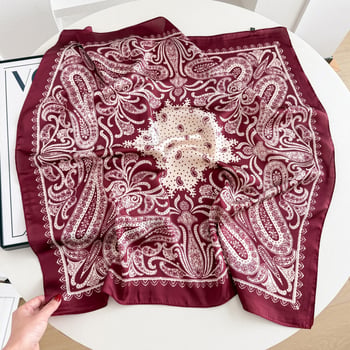 Crveni kvadratni šal s Paisley uzorkom, poliester s efektom svile, 68×68 cm, unisex, britanski stil, motiv kešu cvijeće