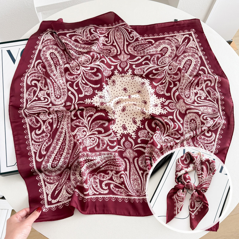 Crveni kvadratni šal s Paisley uzorkom, poliester s efektom svile, 68×68 cm, unisex, britanski stil, motiv kešu cvijeće