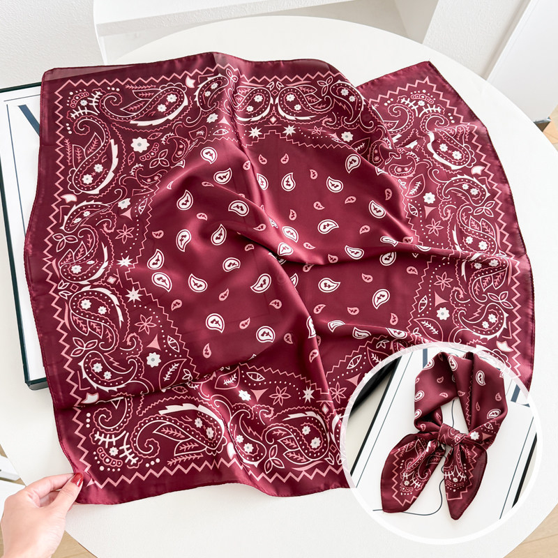 Crveni kvadratni šal s Paisley uzorkom, poliester s efektom svile, 68×68 cm, unisex, britanski stil, motiv kešu cvijeće