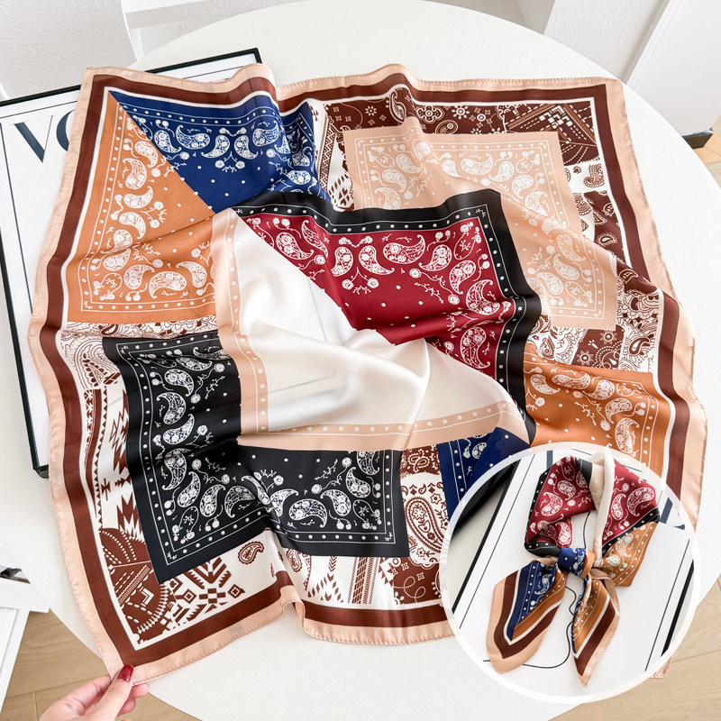 Crveni kvadratni šal s Paisley uzorkom, poliester s efektom svile, 68×68 cm, unisex, britanski stil, motiv kešu cvijeće