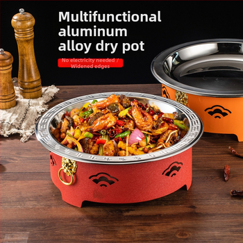 Set na alkoholový varič a malý horúci hrniec, nerezová oceľ, vzor Dry Pot, nový čínsky štýl, integrovaná ohrievacia základňa
