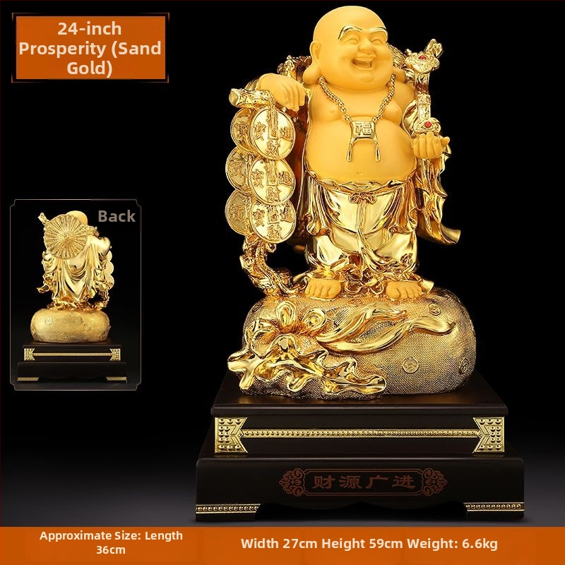 Zlatá socha Budhu Maitreje so Bohom Bohatstva, symbol draková korytnačka, usmievavý Budha s veľkým bruchom pre dekoráciu obývačky