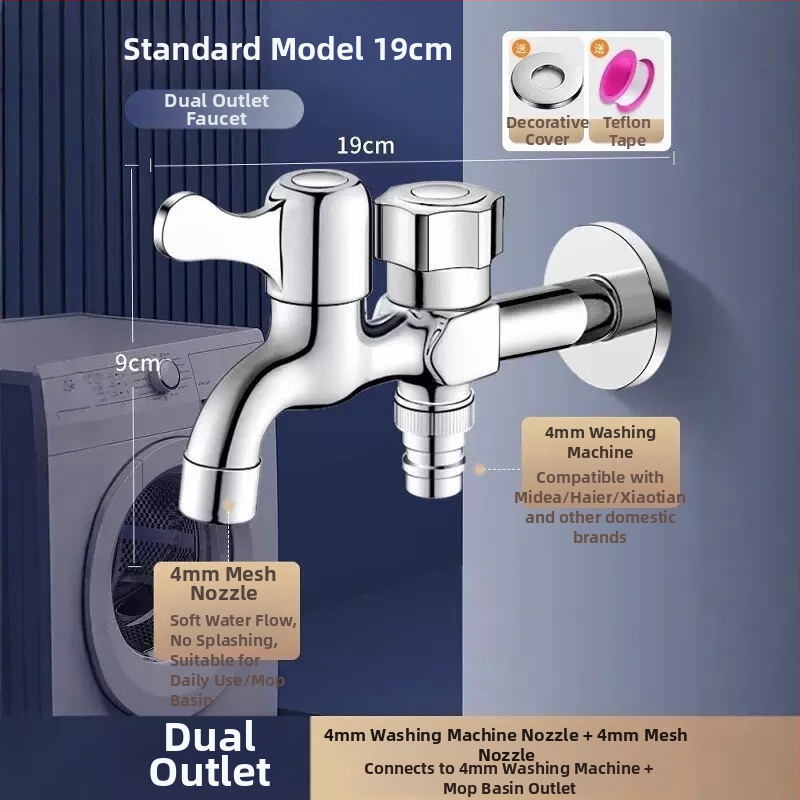 Nástenná batéria na práčku s predĺženým automatickým uzáverom vody, keramický diskový ventil, mosadzné telo