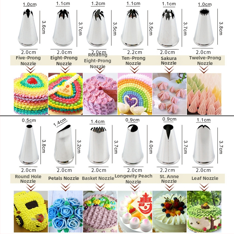 Set 12 zdobiacích špičiek na pečenie cookies a tort, vrecká na zdobenie, kompletná 24-dielna súprava, 48 nástrojov na torty