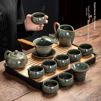 Ge Kiln Ice Crack Glaze Kung Fu čajová súprava s gaiwanom, kanvičkou a porcelánovými šálkami pre domáce použitie a do kancelárie