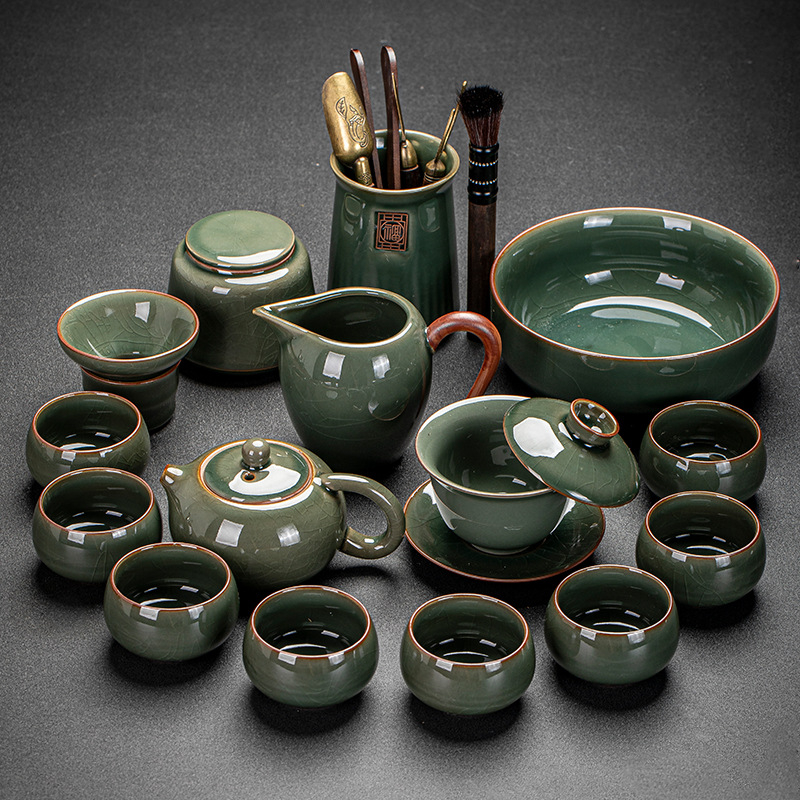 Ge Kiln Ice Crack Glaze Kung Fu čajová súprava s gaiwanom, kanvičkou a porcelánovými šálkami pre domáce použitie a do kancelárie