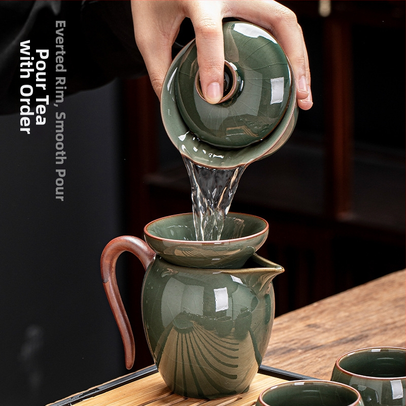 Ge Kiln Ice Crack Glaze Kung Fu čajová súprava s gaiwanom, kanvičkou a porcelánovými šálkami pre domáce použitie a do kancelárie